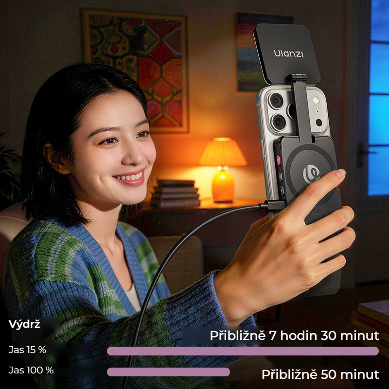 Ulanzi GL01 GlowUp světlo (Noir Black) – Výdrž baterie a nabíjení USB-C