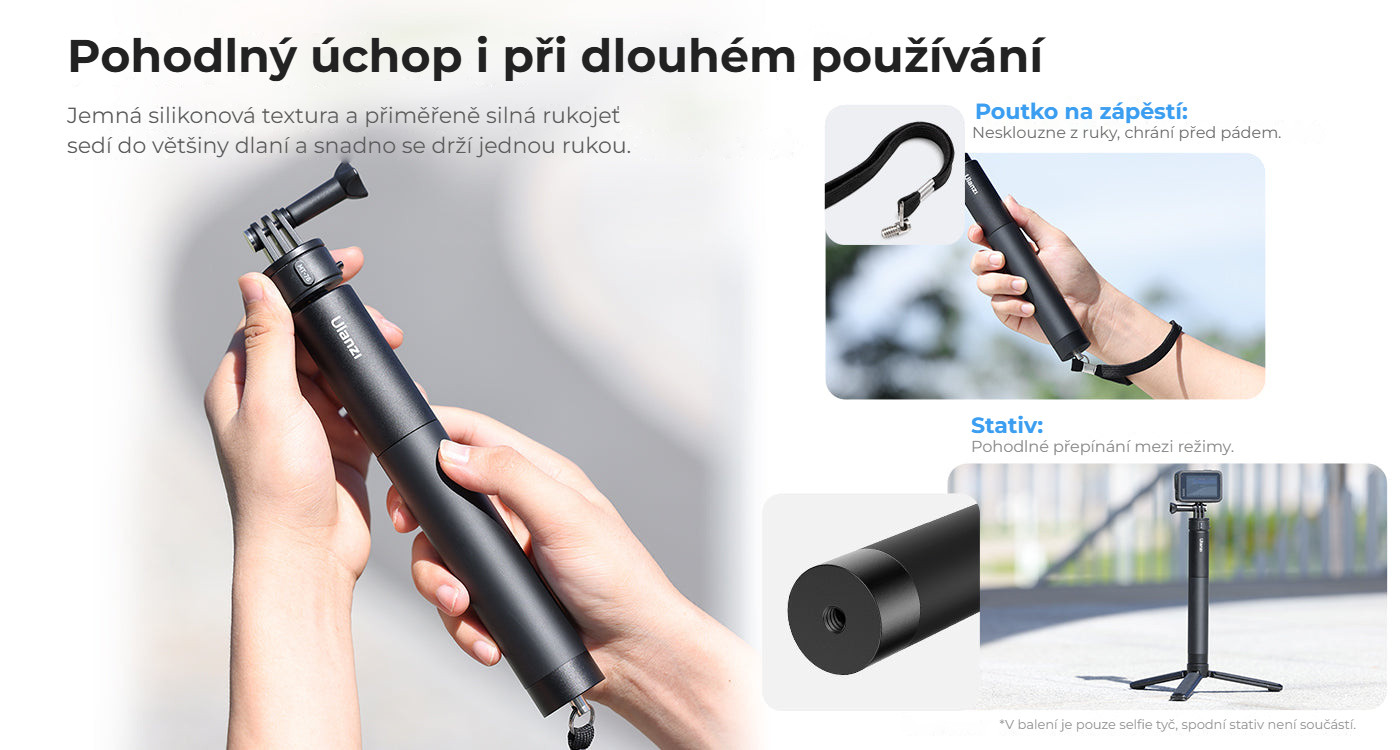 Ulanzi MT-76 Go-Quick II selfie tyč 1,5 m – Protiskluzová silikonová rukojeť