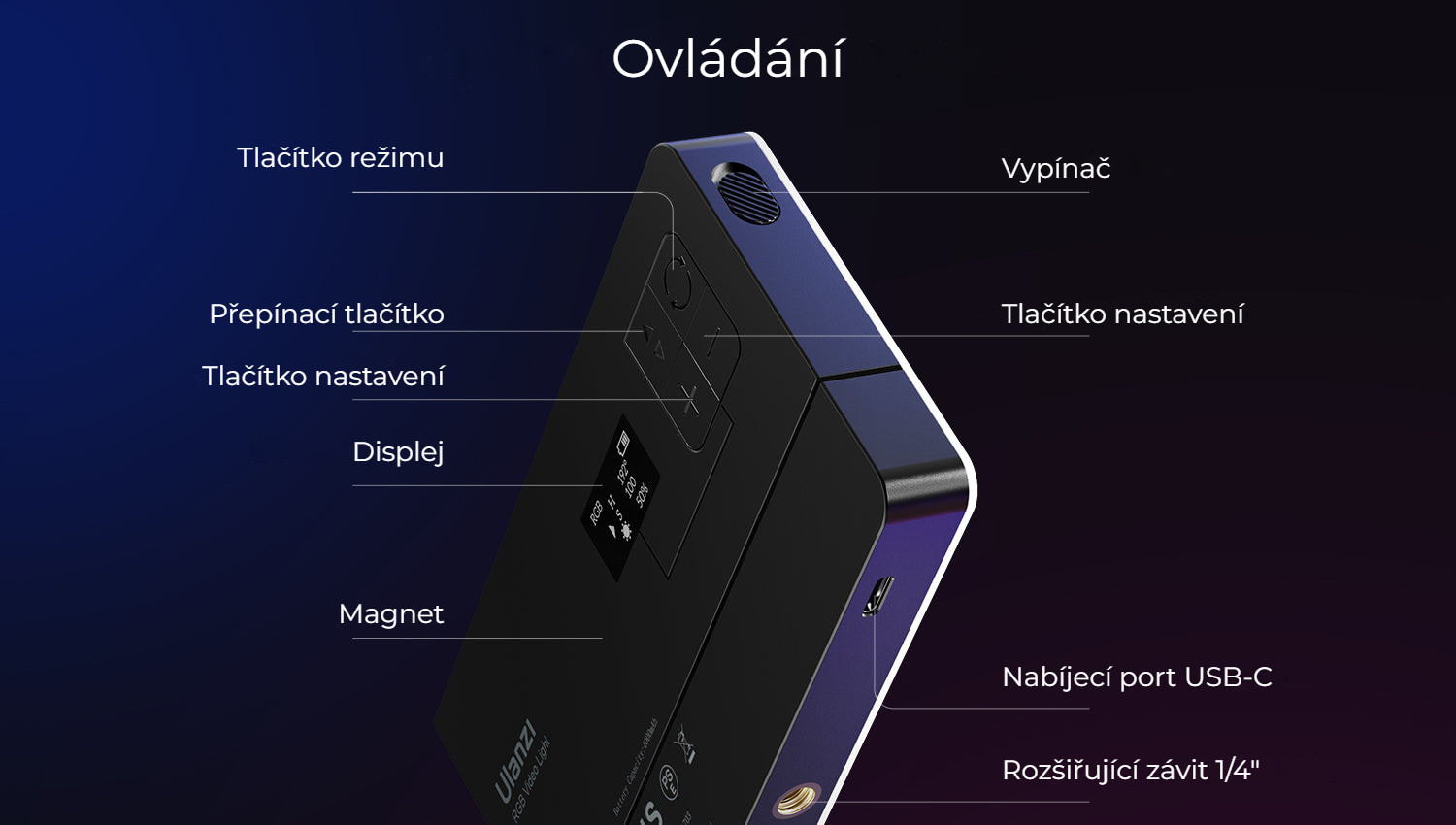 Ulanzi LT002 kapesní světlo RGB – Ovládání