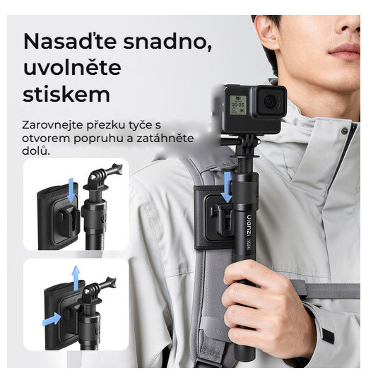 Ulanzi VL04 prodlužovací tyč pro akční kamery – Nasadíte jedním pohybem, uvolníte stiskem