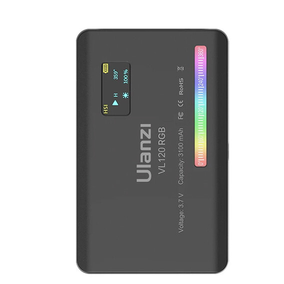 Ulanzi VL120 RGB LED světlo (černé) – Displej a ovládání vzadu