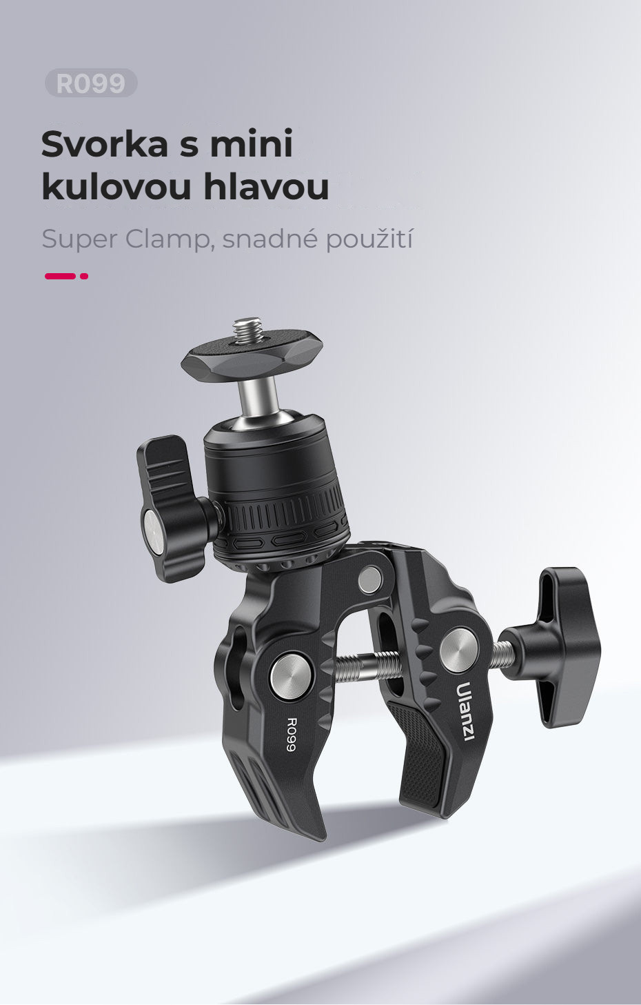 Ulanzi R099 svorka s mini kulovou hlavou – Svorka s mini kulovou hlavou