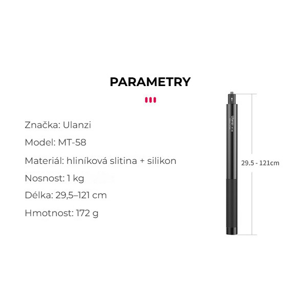 Ulanzi MT-58 výsuvná selfie tyč – Parametry na první pohled
