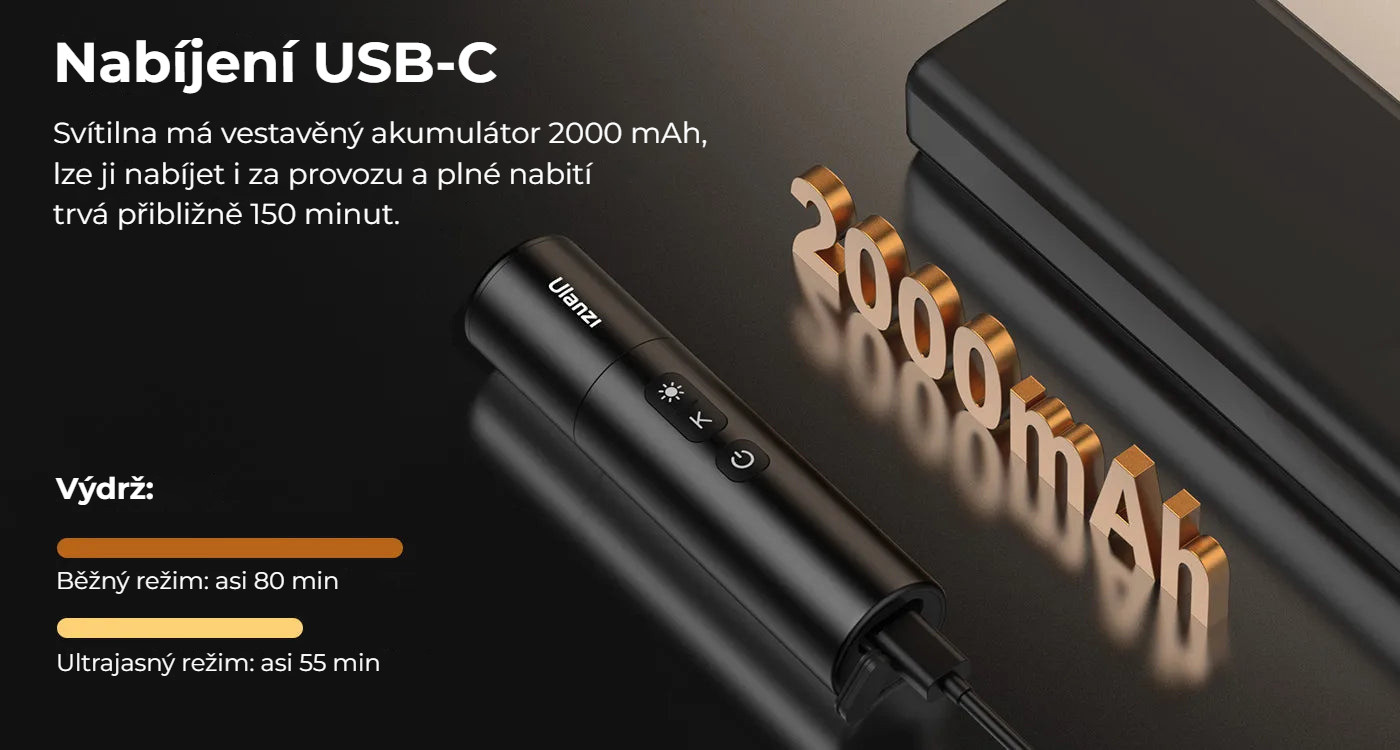 Ulanzi LM07 Videography Flashlight – Nabíjení USB-C a výdrž