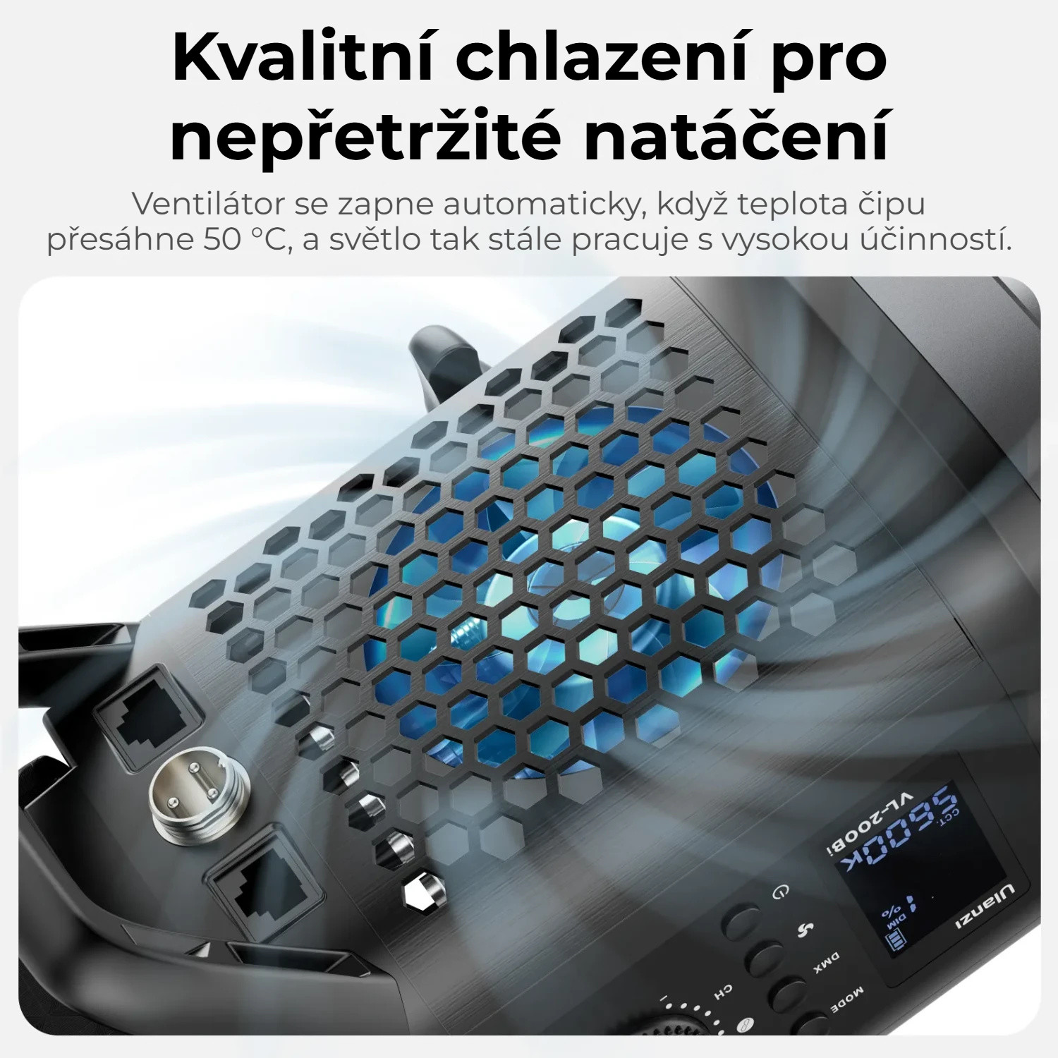 Ulanzi VL-200Bi 200W V-Mount Video Light – Chlazení pro nepřetržité natáčení