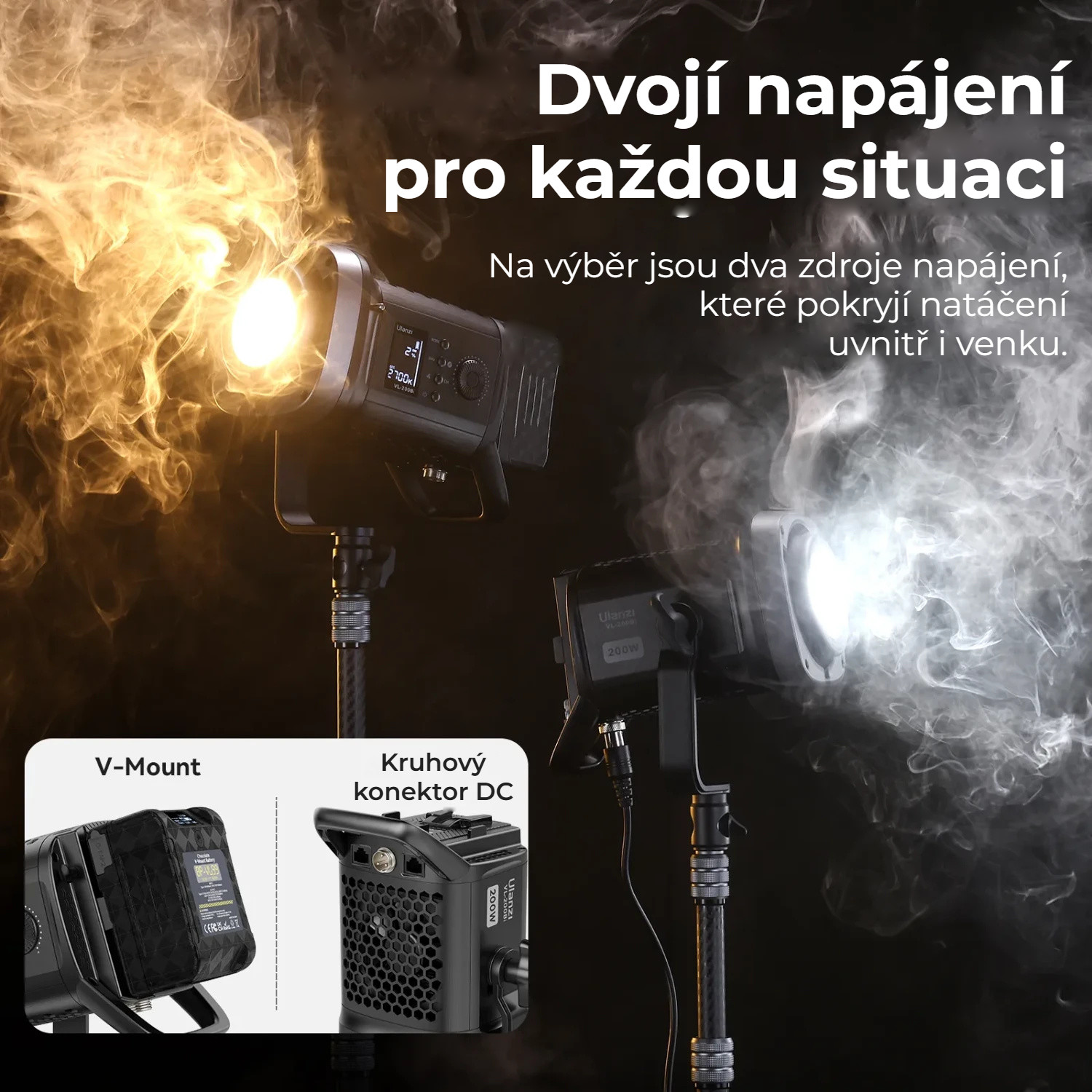 Ulanzi VL-200Bi 200W V-Mount Video Light – Dvojí napájení