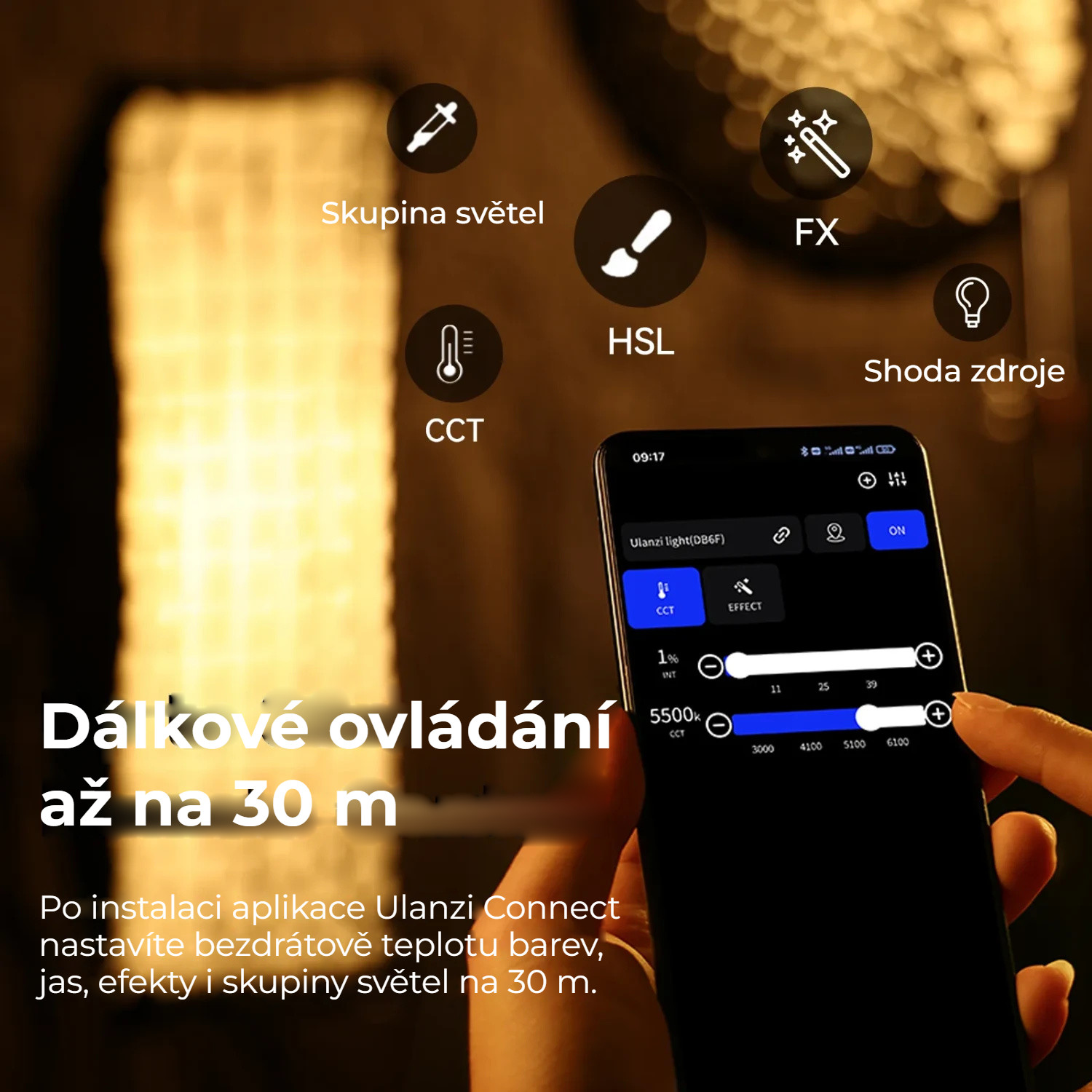 Ulanzi VL-200Bi 200W V-Mount Video Light – Ovládání z aplikace až na 30 m